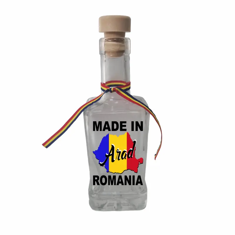 Made in arad romania, sticla cu mesaj patrata, 250 ml, model divgs318 06